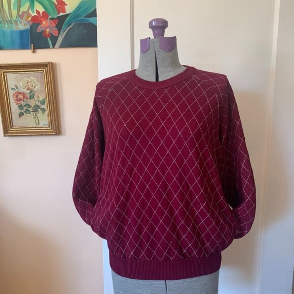 Vintage European Diffusion Burgundy Diamond Knit Sweater Medium Made in‎ Italy